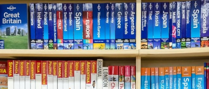 shelf of travel books