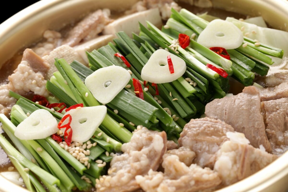 A close-up of a motsunabe dish.